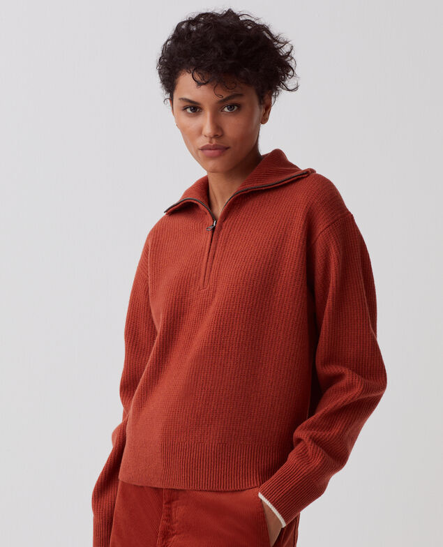 Rollkragenpullover mit Reißverschluss aus Wolle U270 orange