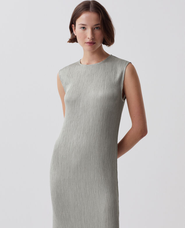 Langes, strukturiertes Kleid ohne Ärmel J050 shadow gray