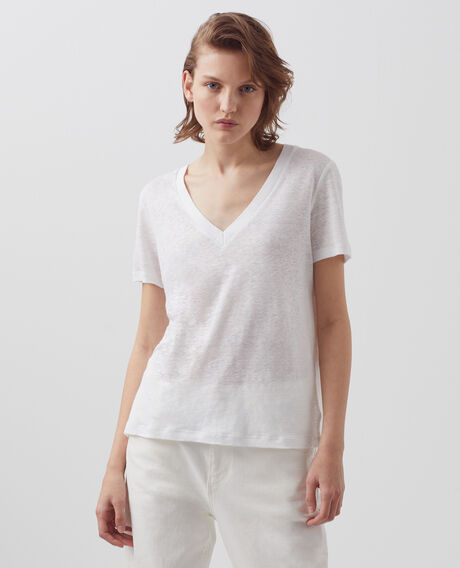 SARAH - T-Shirt mit V-Ausschnitt aus Leinen 4235 optical white 3ste082f05
