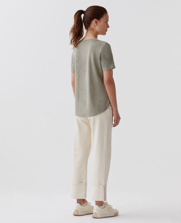 SARAH - T-Shirt mit V-Ausschnitt aus Leinen H050 vetiver