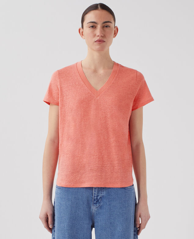 SARAH - T-Shirt mit V-Ausschnitt aus Leinen U120 pink