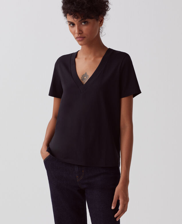 LEA - T-Shirt mit V-Ausschnitt aus Baumwolle H091 black beauty