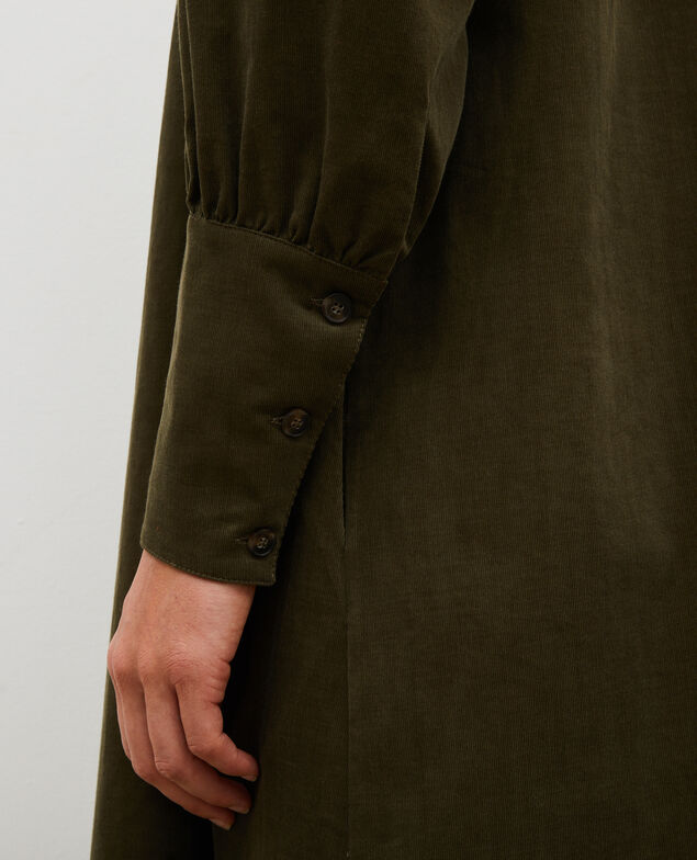 Weites Samtkleid mit Brusteinsatz  Military green