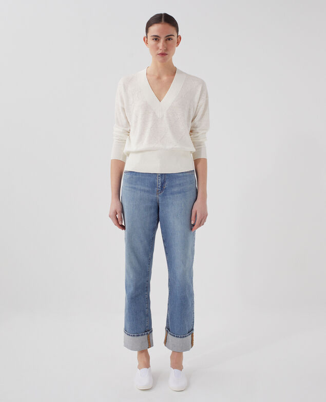 Pullover mit V-Ausschnitt und langen Ärmeln H013 gardenia