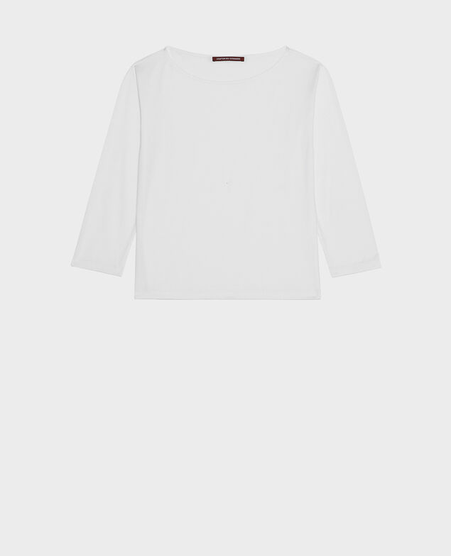 Langärmeliges T-Shirt aus Baumwolle mit U-Boot-Ausschnitt Optical white