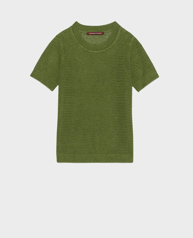 Kurzärmliger Pullover aus Leinen 52 green
