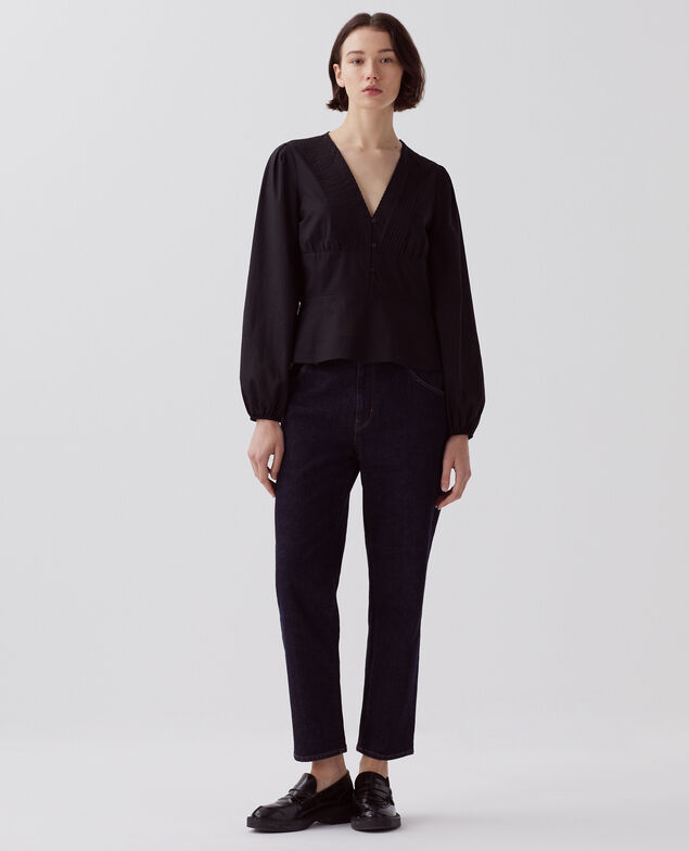 Bluse mit V-Ausschnitt aus Baumwolle H091 black beauty