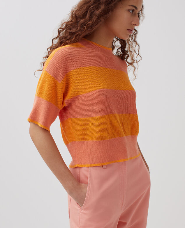 Cropped Pullover mit kurzen Ärmeln aus Leinen H230 large sheen