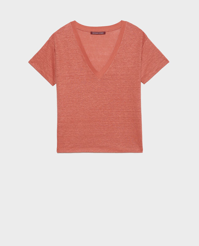 SARAH - T-Shirt mit V-Ausschnitt aus Leinen 19 wine
