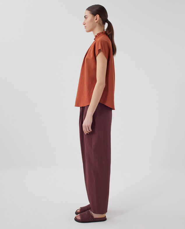 Ärmellose Bluse mit Rüschenkragen U260 orange