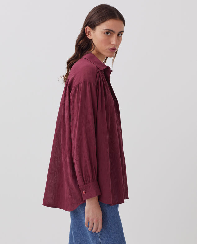 Bluse aus Plissée-Baumwolle J750 burgundy