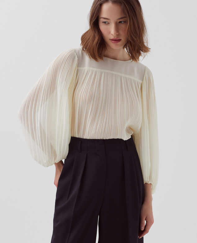 Fließende Plissee-Bluse I012 papyrus creme