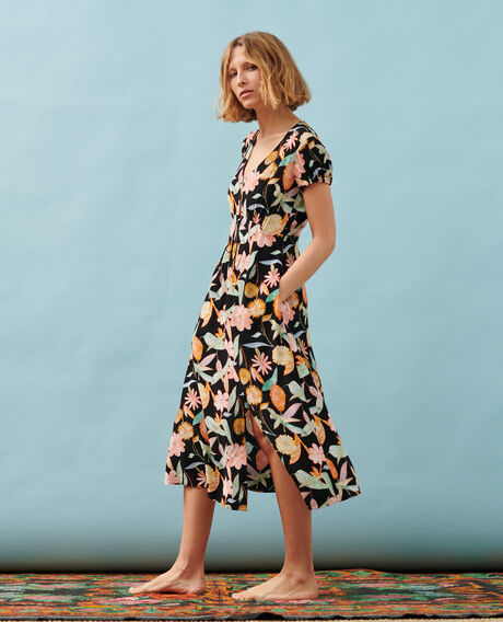LUDIVINE - Fließendes langes Kleid 0909 black aubepine 3sdr167v02