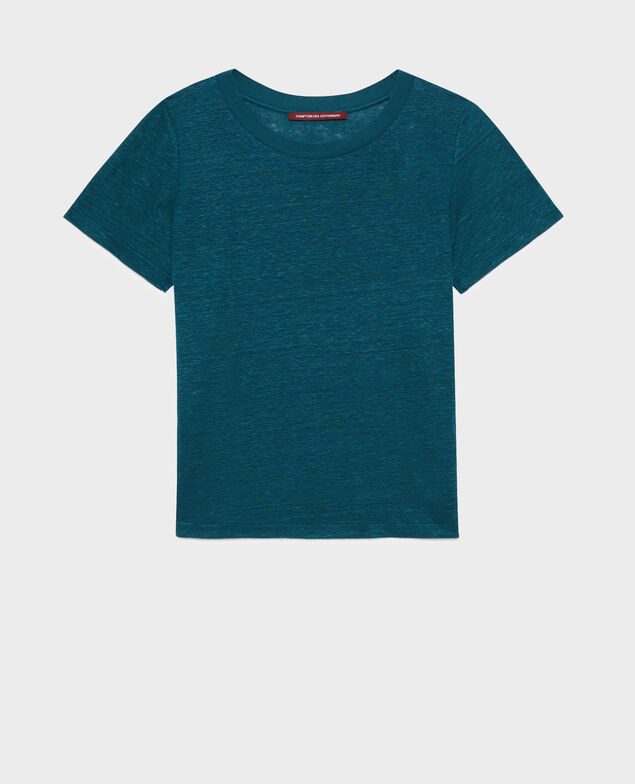 AMANDINE - T-Shirt mit Rundhalsausschnitt aus Leinen A662 solid blue duck