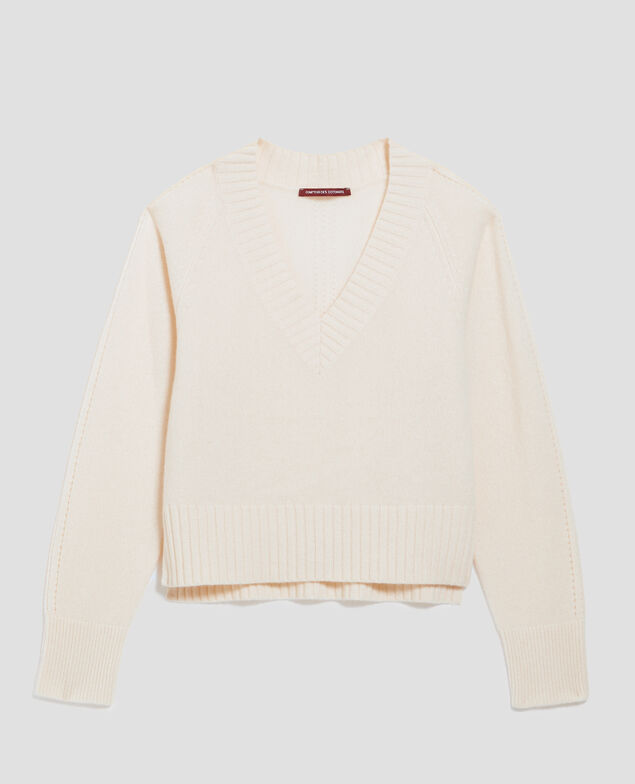 Pullover mit V-Ausschnitt aus Kaschmir I300 pearled ivory