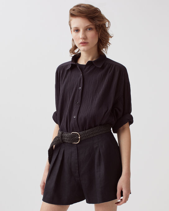 Bluse aus Plissée-Baumwolle H091 BLACK BEAUTY