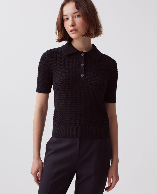 Pullover mit Polokragen und kurzen Ärmeln H091 black beauty