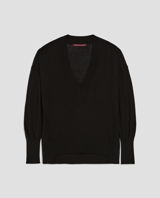 Pullover mit V-Ausschnitt aus Wolle und Seide H091 black beauty