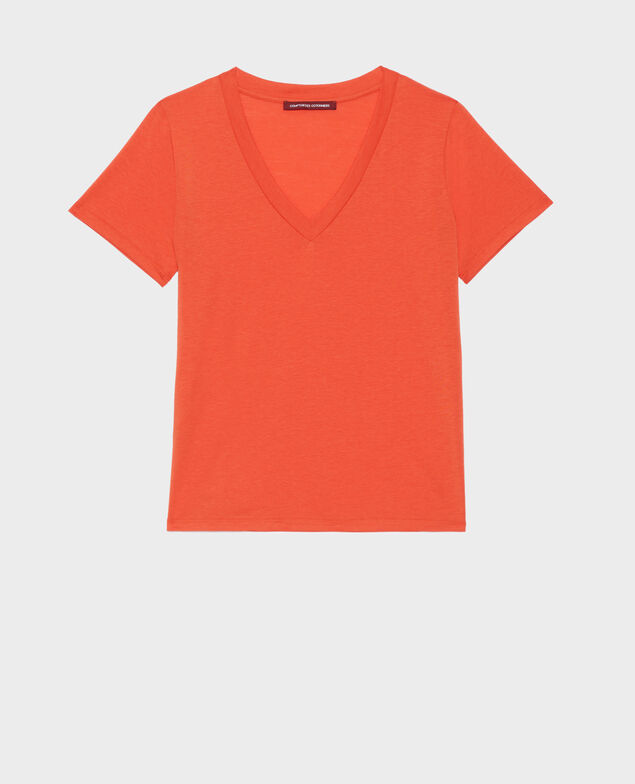 LÉA - Fließendes T-Shirt mit V-Ausschnitt 0250 tiger lily orange