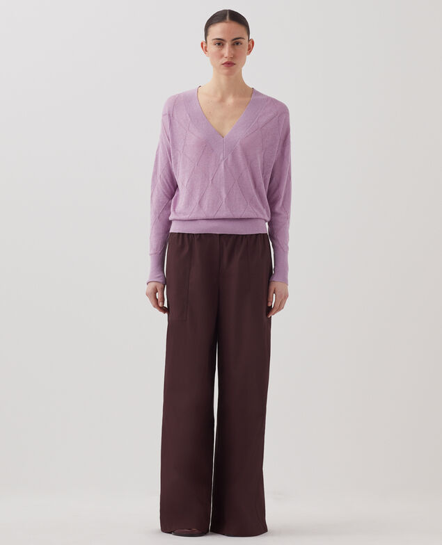 Pullover mit V-Ausschnitt und langen Ärmeln J720 lavender herb