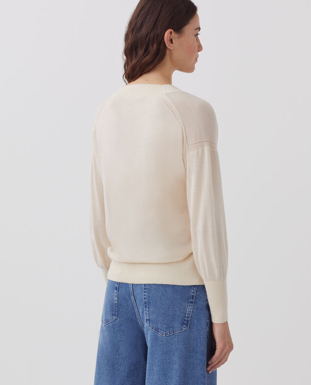Pullover mit V-Ausschnitt aus Wolle und Seide I300 pearled ivory