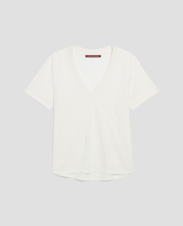SARAH - T-Shirt mit V-Ausschnitt aus Leinen H001 brillant white
