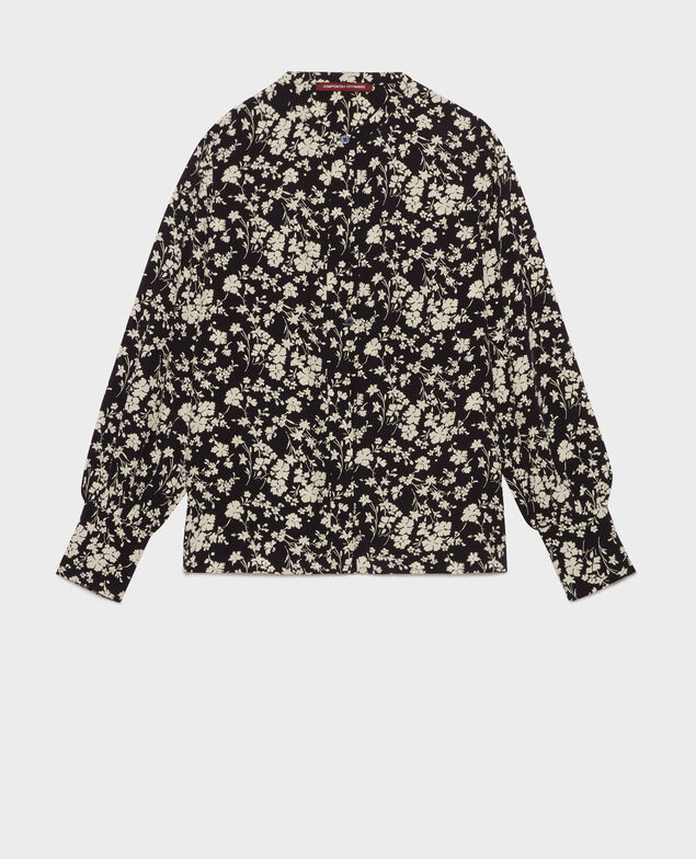 Fließende gemusterte Bluse A686 navy fiore 3wbl057v02