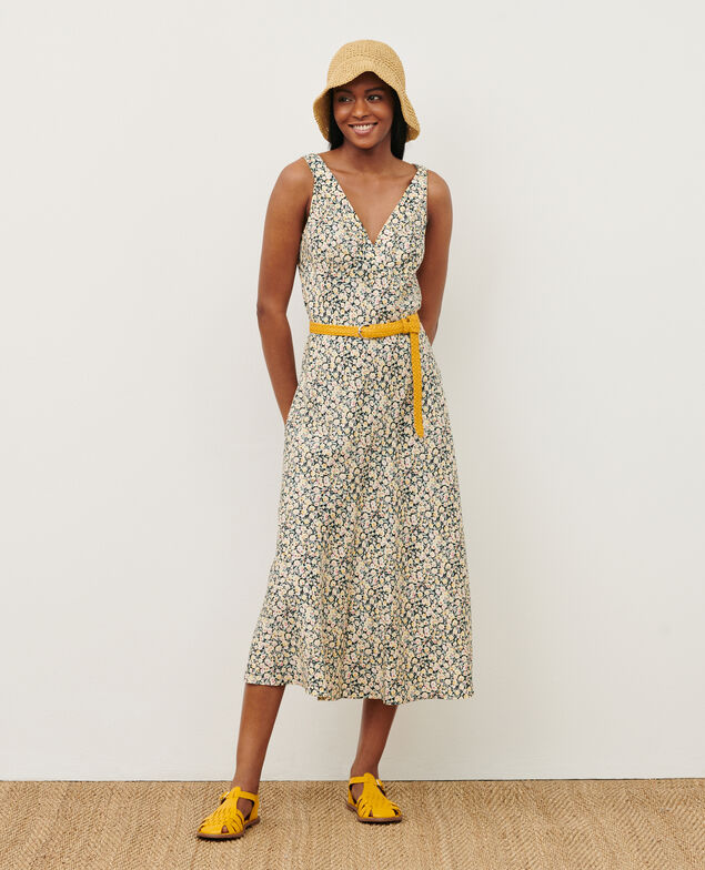 Langes gemustertes Kleid 7302c 119 print yellow