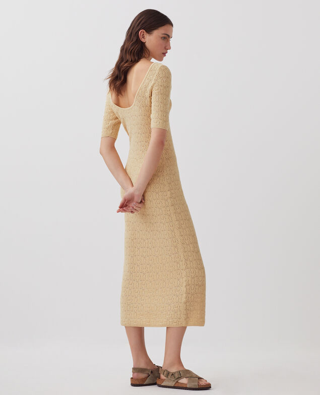 Langes strukturiertes Häkelkleid aus Baumwolle J300 natural