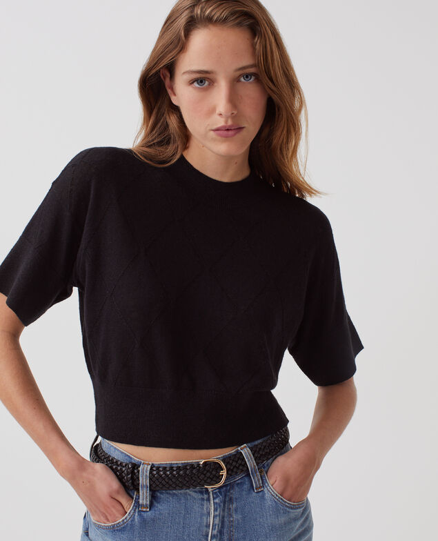 Kurzer Kurzarmpullover H091 black beauty