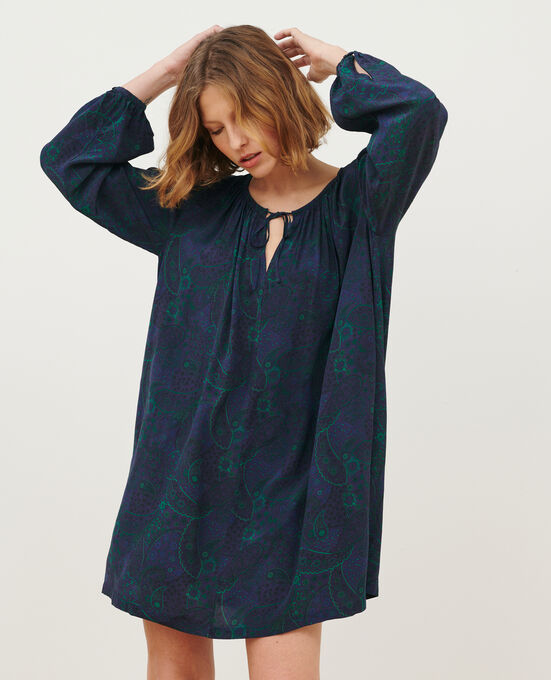 Fließendes gemustertes Kleid A684 PAISLEY NAVY