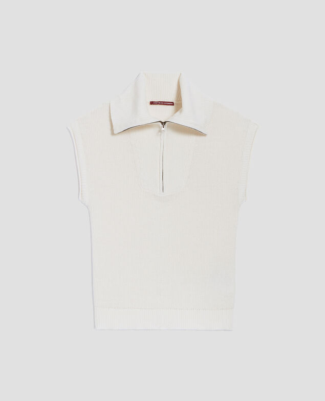 Ärmelloser Pullover mit Reißverschlusskragen aus Leinen H303 white swan