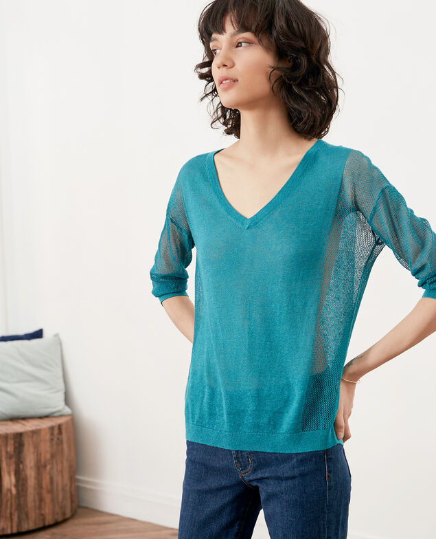 Pullover mit Ajourmusterdetails Pacific green