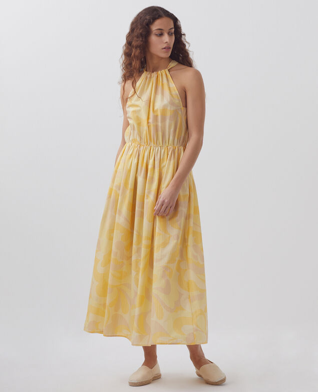 Langes Kleid mit amerikanischem Ausschnitt H413 anemone yellow