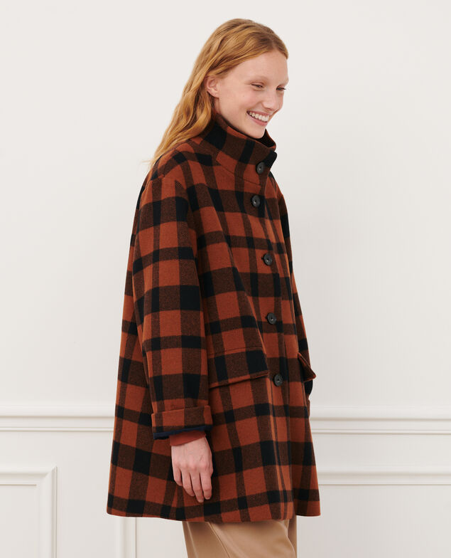 Kurzer Mantel aus Mischwolle 8861 29 darkorange check