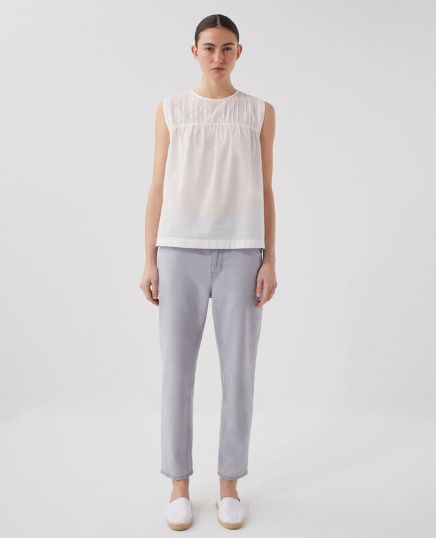 Ärmelloses Top aus Baumwollvoile H013 gardenia