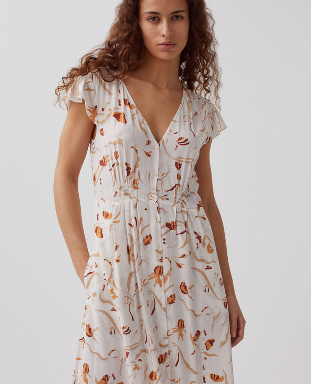 LUDIVINE - Fließendes gemustertes Kleid H302 delicate fl natural