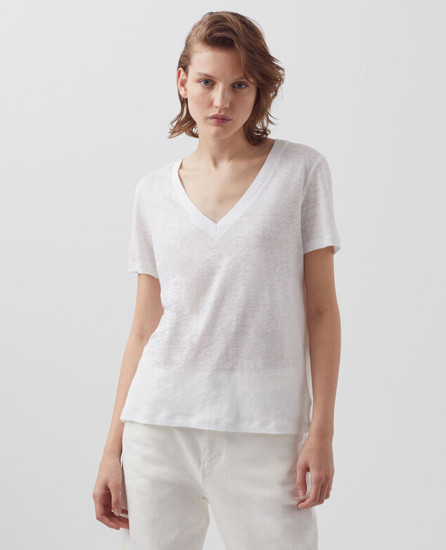 SARAH - T-Shirt mit V-Ausschnitt aus Leinen