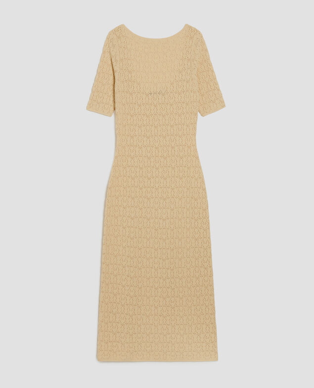 Langes strukturiertes Häkelkleid aus Baumwolle J300 natural