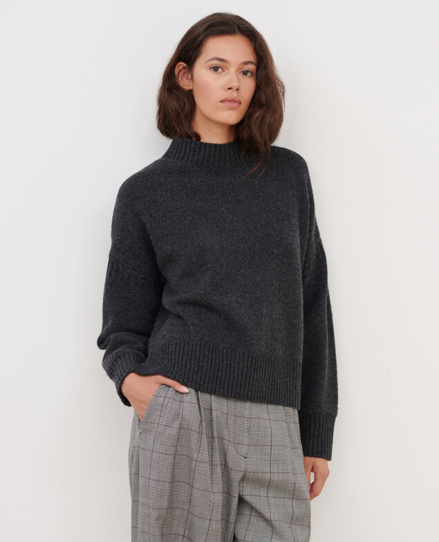 Pullover mit Stehkragen aus Merinowolle A099 black chiné knit