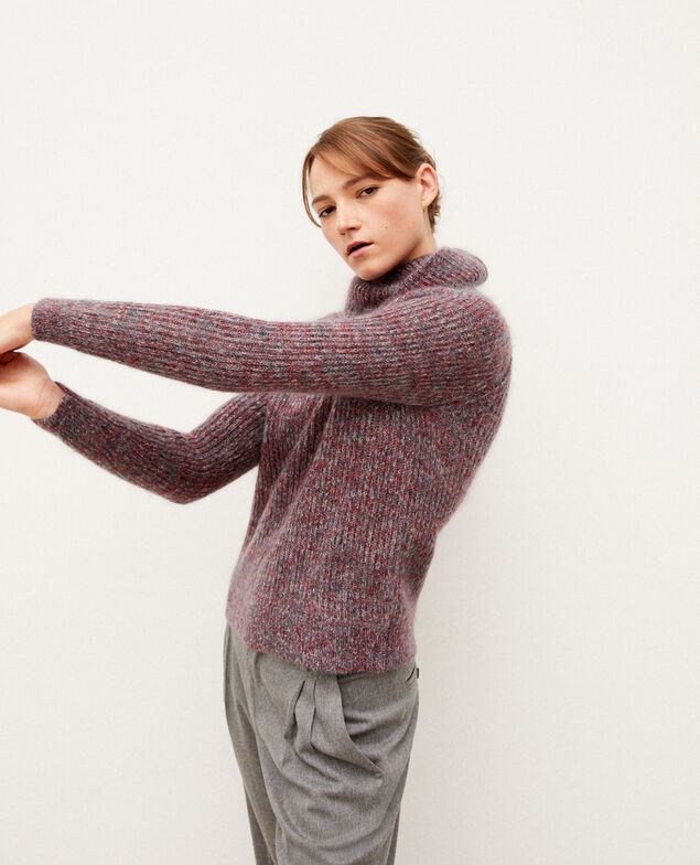 Rollkragenpullover mit Mohair Rio red/ever green/off white