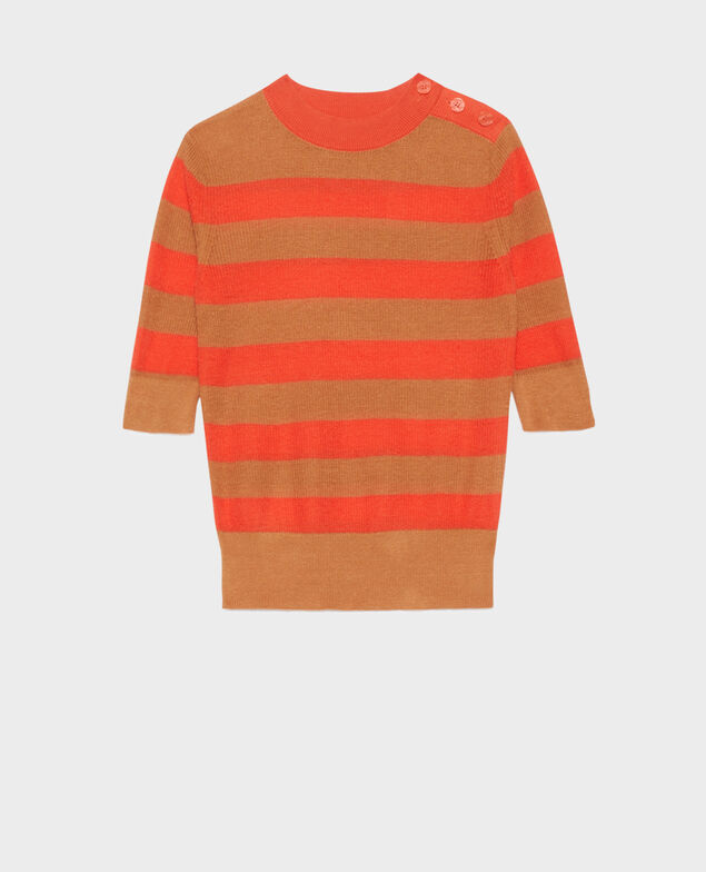 Kurzärmliger Pullover aus Leinen 0240 tiger lily stripes 3sju093l01