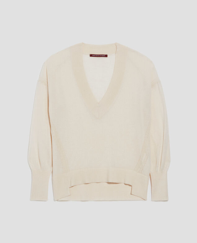 Pullover mit V-Ausschnitt aus Wolle und Seide I300 pearled ivory
