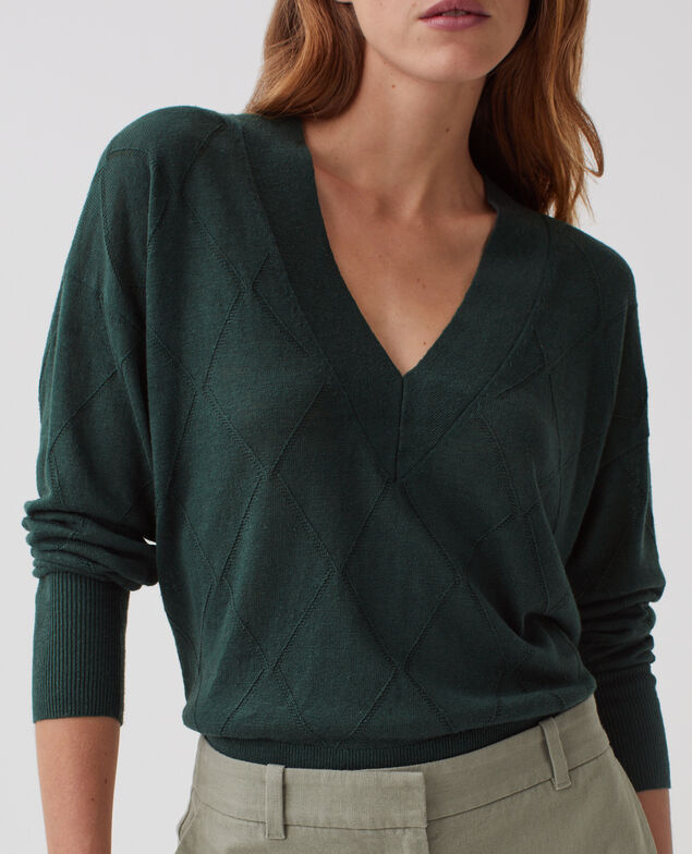 Pullover mit V-Ausschnitt und langen Ärmeln J590 spruce green