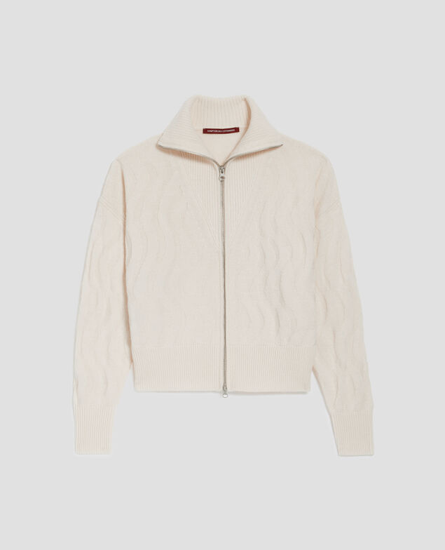 Cardigan aus Merinowolle mit Reißverschluss I307 ecru