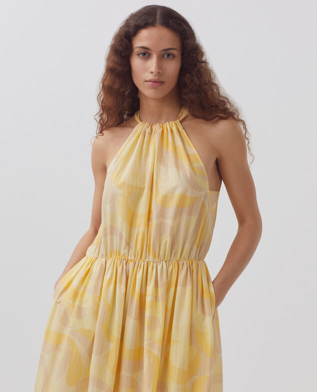 Langes Kleid mit amerikanischem Ausschnitt H413 anemone yellow