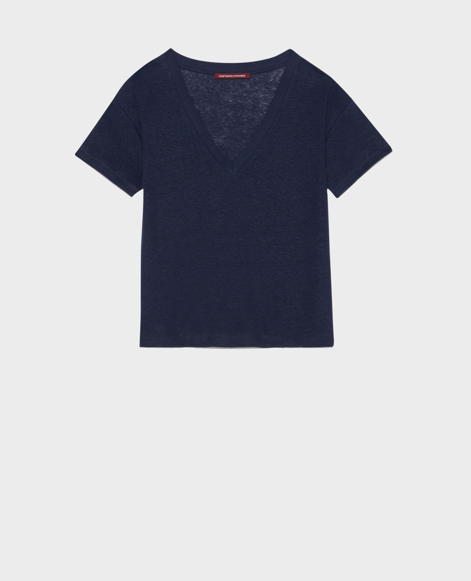 SARAH - T-Shirt mit V-Ausschnitt aus Leinen Maritime blue Locmelar