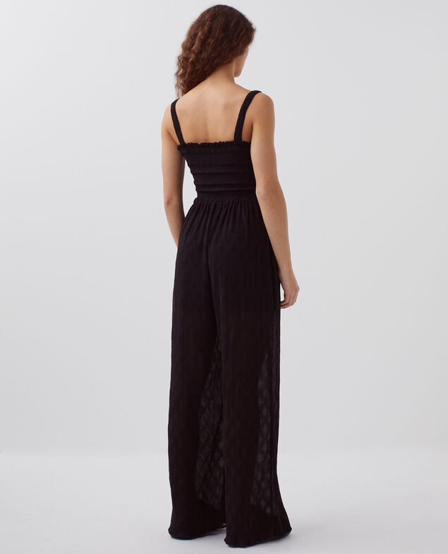 Fließend fallender gesmockter Jumpsuit H091 black beauty