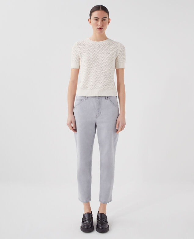 Kurzärmliger Pullover aus Leinen H303 white swan