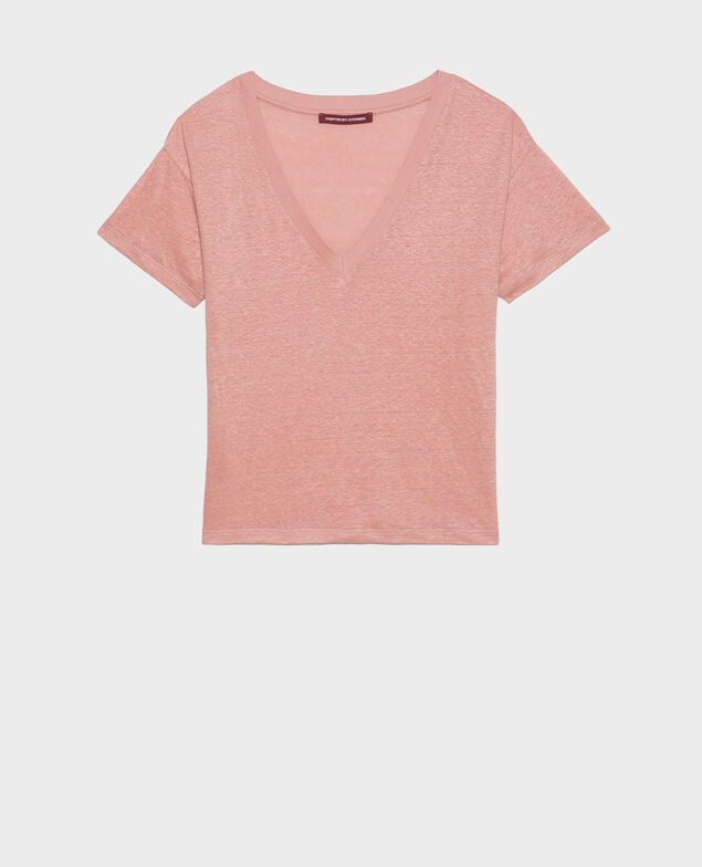 SARAH - T-Shirt mit V-Ausschnitt aus Leinen 13 pink